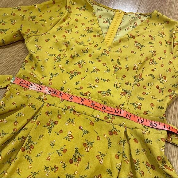 Yellow Floral Mini Wrap Dress from Korea - XS-S - Picture 11 of 13